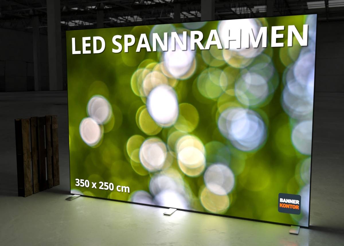 BIG LEDUP LED Stellwand doppelseitig 350 x 250 cm mit Druck und Transportkoffer-Helle und gleichmäßige LED Ausleuchtung. Werkzeugloser Aufbau. Einfacher Motivwechsel. 